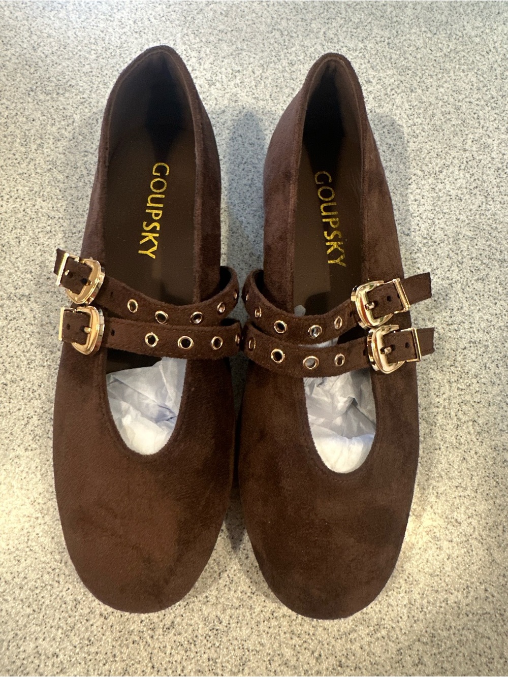 Brown Suede Double-Buckle Mary Jane Flats size 7